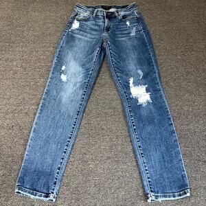 Judy Blue Slim Fit Jeans Womens 1/25 Blue Denim Distressed Stretch Medium Wash